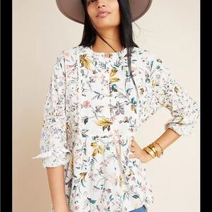 Floral Print Women's Top Ginevra Lace Babydoll Blouse 100% cotton